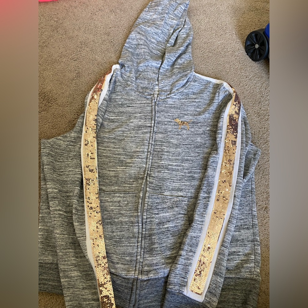 Grey PINK zip jacket with gold sequin